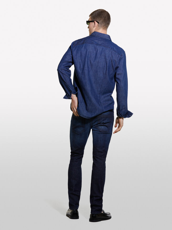 Dark blue regular fit denim shirt - men's regular fit shirts - Dark Blue | Sisley image number 3